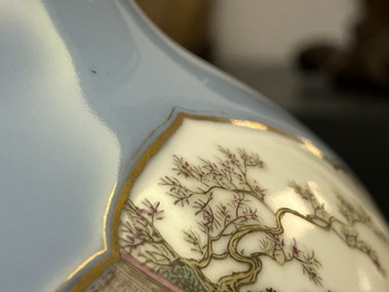 A Chinese famille rose lavender-blue-ground bottle vase, Qianlong mark, Republic
