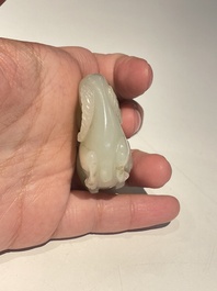 Five Chinese white, celadon and grey-black jade carvings, Qing/Republic