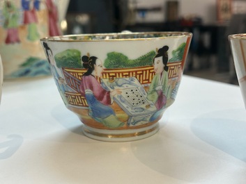 Een Chinees Canton famille rose 14-delig koffie- en theeservies, 19e eeuw
