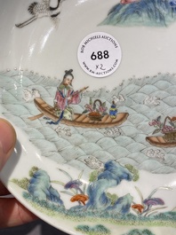 A pair of Chinese famille rose 'immortals' plates, Shen De Tang 慎德堂製 mark, 19th C.