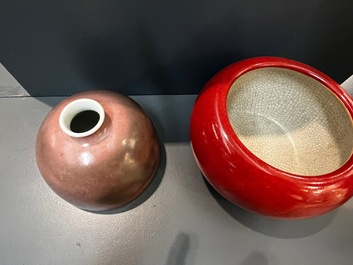 Seven Chinese copper-red- and flamb&eacute;-glazed water pots and brush washers, 19/20th C.