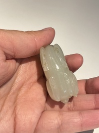 Five Chinese white, celadon and grey-black jade carvings, Qing/Republic