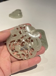 Three Chinese celadon and white jade pendants, Qing