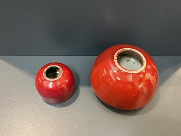 Seven Chinese copper-red- and flamb&eacute;-glazed water pots and brush washers, 19/20th C.