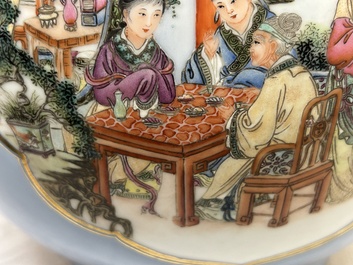 A Chinese famille rose lavender-blue-ground bottle vase, Qianlong mark, Republic