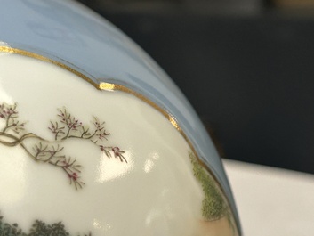 A Chinese famille rose lavender-blue-ground bottle vase, Qianlong mark, Republic