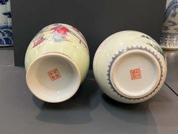 Vijf Chinese famille rose vazen, Qianlong merken, 20e eeuw