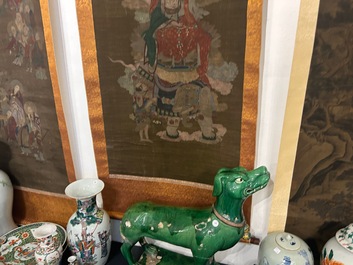 Ecole chinoise: 'Samanthabadra sur l'&eacute;l&eacute;phant &agrave; six d&eacute;fenses', encre et couleurs sur soie, 17/18&egrave;me
