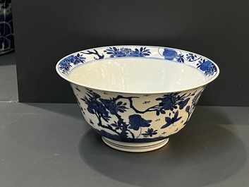A Chinese blue and white bowl with floral 'four seasons' decoration, Chenghua mark, Kangxi