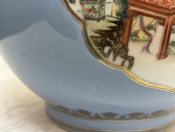 A Chinese famille rose lavender-blue-ground bottle vase, Qianlong mark, Republic