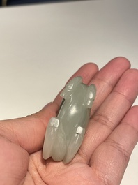Five Chinese white, celadon and grey-black jade carvings, Qing/Republic