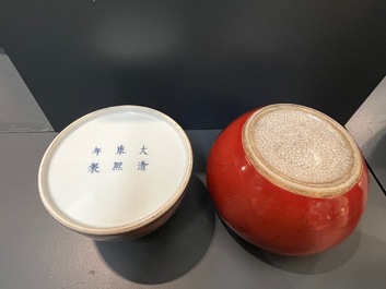 Seven Chinese copper-red- and flamb&eacute;-glazed water pots and brush washers, 19/20th C.