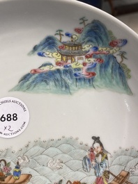 A pair of Chinese famille rose 'immortals' plates, Shen De Tang 慎德堂製 mark, 19th C.