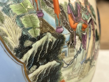 A Chinese famille rose lavender-blue-ground bottle vase, Qianlong mark, Republic