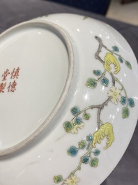 A pair of Chinese famille rose 'immortals' plates, Shen De Tang 慎德堂製 mark, 19th C.