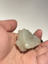 Five Chinese white, celadon and grey-black jade carvings, Qing/Republic