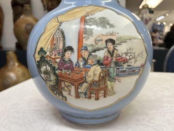 A Chinese famille rose lavender-blue-ground bottle vase, Qianlong mark, Republic