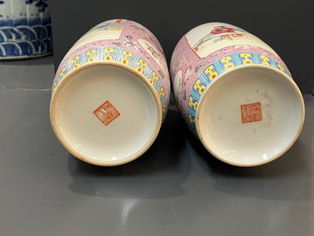 Vijf Chinese famille rose vazen, Qianlong merken, 20e eeuw