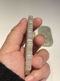 Three Chinese celadon and white jade pendants, Qing