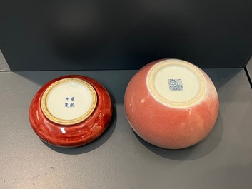Seven Chinese copper-red- and flamb&eacute;-glazed water pots and brush washers, 19/20th C.