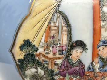 A Chinese famille rose lavender-blue-ground bottle vase, Qianlong mark, Republic