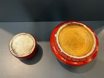 Seven Chinese copper-red- and flamb&eacute;-glazed water pots and brush washers, 19/20th C.