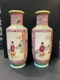 Vijf Chinese famille rose vazen, Qianlong merken, 20e eeuw