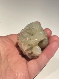 Five Chinese white, celadon and grey-black jade carvings, Qing/Republic
