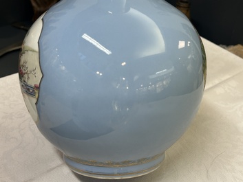 A Chinese famille rose lavender-blue-ground bottle vase, Qianlong mark, Republic