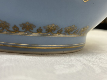 A Chinese famille rose lavender-blue-ground bottle vase, Qianlong mark, Republic