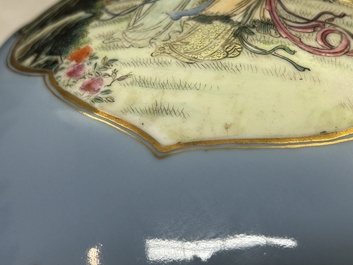 A Chinese famille rose lavender-blue-ground bottle vase, Qianlong mark, Republic