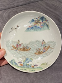 A pair of Chinese famille rose 'immortals' plates, Shen De Tang 慎德堂製 mark, 19th C.