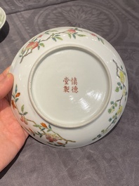 A pair of Chinese famille rose 'immortals' plates, Shen De Tang 慎德堂製 mark, 19th C.