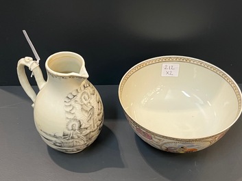 Een Chinese grisaille kan met 'De Opstanding' en een kom voor de Amerikaanse markt, Qianlong