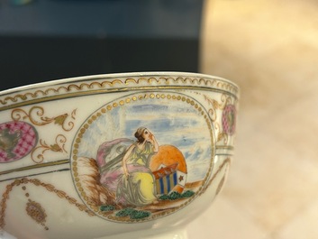 Een Chinese grisaille kan met 'De Opstanding' en een kom voor de Amerikaanse markt, Qianlong