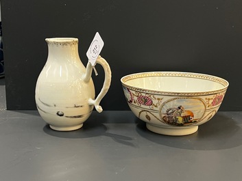 Een Chinese grisaille kan met 'De Opstanding' en een kom voor de Amerikaanse markt, Qianlong