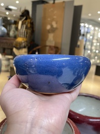 Four Chinese blue- and flamb&eacute;-glazed censers and a brush washer, 19/20th C.