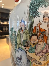 A Chinese qianjiang cai vase with musicians and scholars, signed Zhou Ding 周鼎, dated 1915