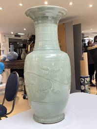 A Chinese celadon-glazed 'lotus scroll' vase, Qianlong