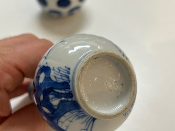 Two Chinese blue and white vases and a covered bowl, Kangxi