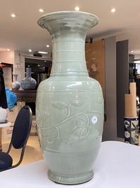 A Chinese celadon-glazed 'lotus scroll' vase, Qianlong