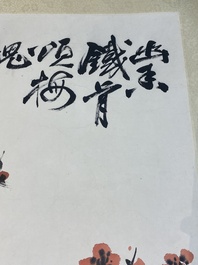 Guan Shanyue 關山月 (1912-2000): 'Fleurs de prunier', encre et couleurs sur papier, dat&eacute; 1992