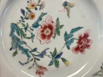 Five Chinese famille rose plates, Yongzheng/Qianlong