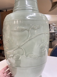 A Chinese celadon-glazed 'lotus scroll' vase, Qianlong