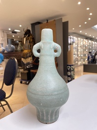 A Chinese Longquan celadon bottle vase, Yuan/Ming