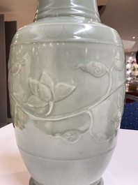 A Chinese celadon-glazed 'lotus scroll' vase, Qianlong