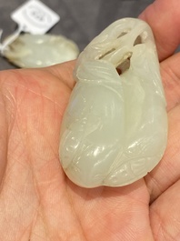 Cinq sculptures en jade blanc et c&eacute;ladon, Chine, Qing/R&eacute;publique
