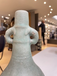 A Chinese Longquan celadon bottle vase, Yuan/Ming