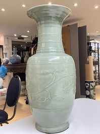 A Chinese celadon-glazed 'lotus scroll' vase, Qianlong