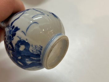 Two Chinese blue and white vases and a covered bowl, Kangxi
